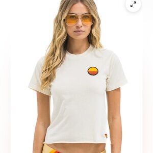 Aviator Nation SUNSET PATCH BOYFRIEND TEE - VINTAGE WHITE size M